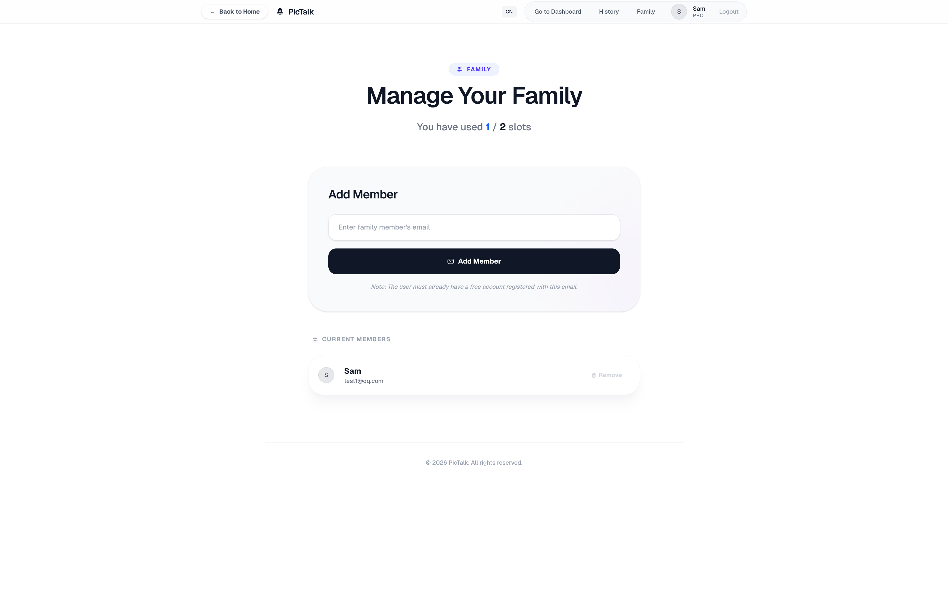 Family Manage Page